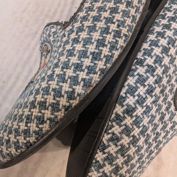 Martine Sitbon Black Lonely Shoes Blue Houndstooth Smoking Slippers - Picture 7 of 9